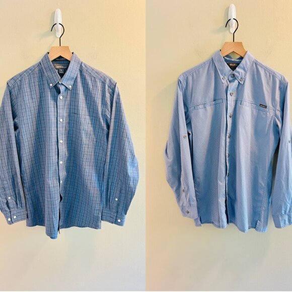Eddie Bauer Button Down Bundle Mens Size Small Blue Plaid Long Sleeve Shirt Work - Picture 1 of 16